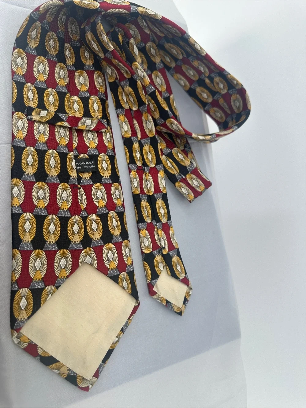 Red black and gold art deco style silk tie